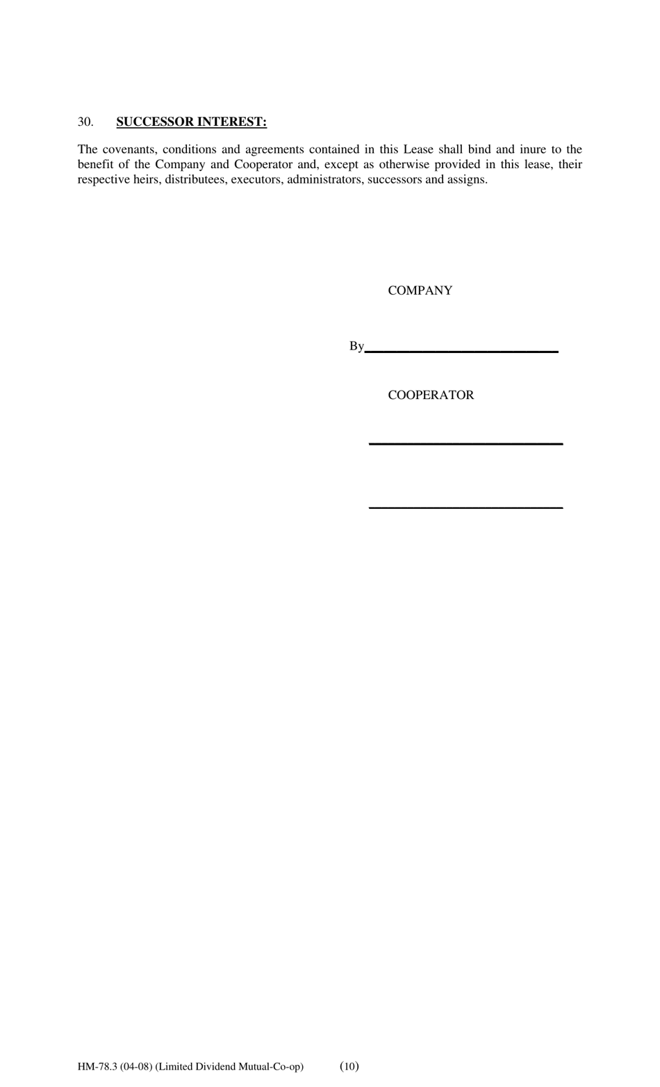 Form HM-78.3 Agreement of Lease, Limited Dividend Mutual Co-op - New York, Page 10