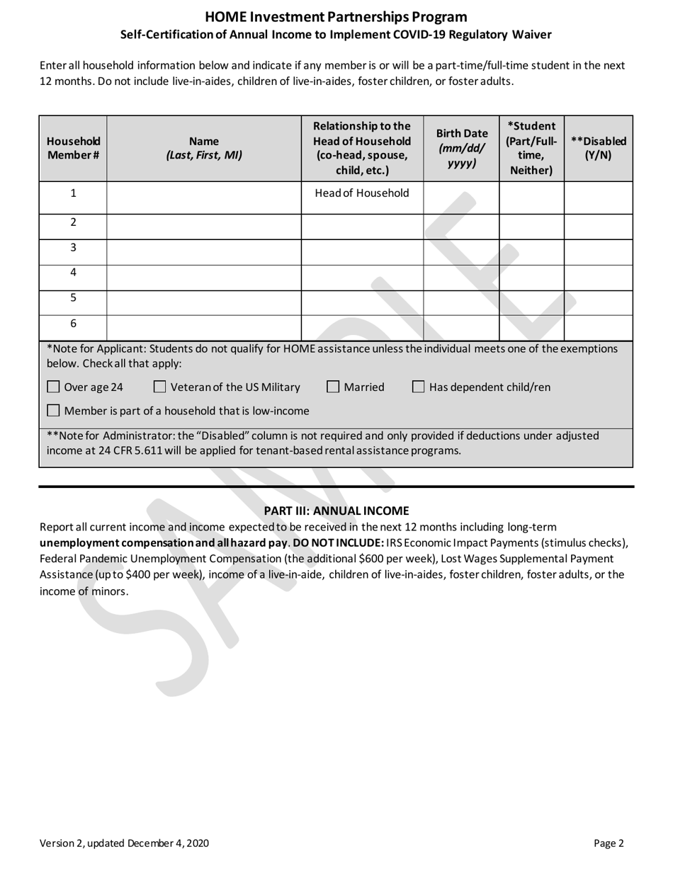 Self-certification of Annual Income to Implement Covid-19 Regulatory Waiver - Home Investment Partnerships Program - Sample - New York, Page 3