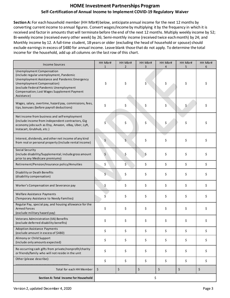Self-certification of Annual Income to Implement Covid-19 Regulatory Waiver - Home Investment Partnerships Program - Sample - New York, Page 4