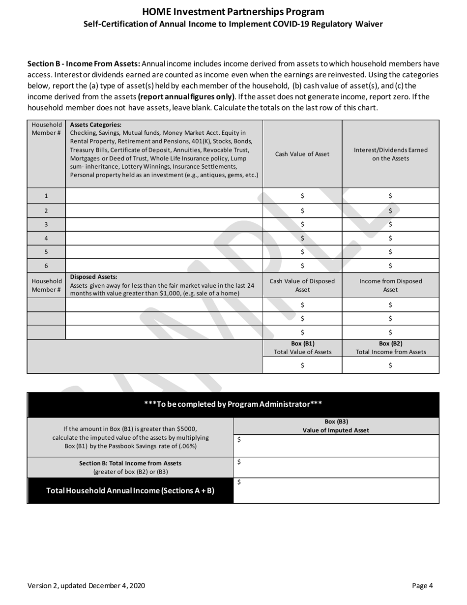 Self-certification of Annual Income to Implement Covid-19 Regulatory Waiver - Home Investment Partnerships Program - Sample - New York, Page 5