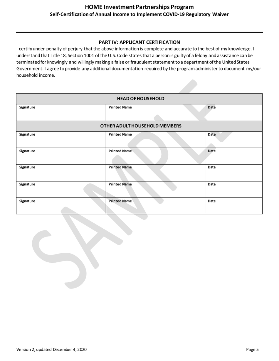 Self-certification of Annual Income to Implement Covid-19 Regulatory Waiver - Home Investment Partnerships Program - Sample - New York, Page 6