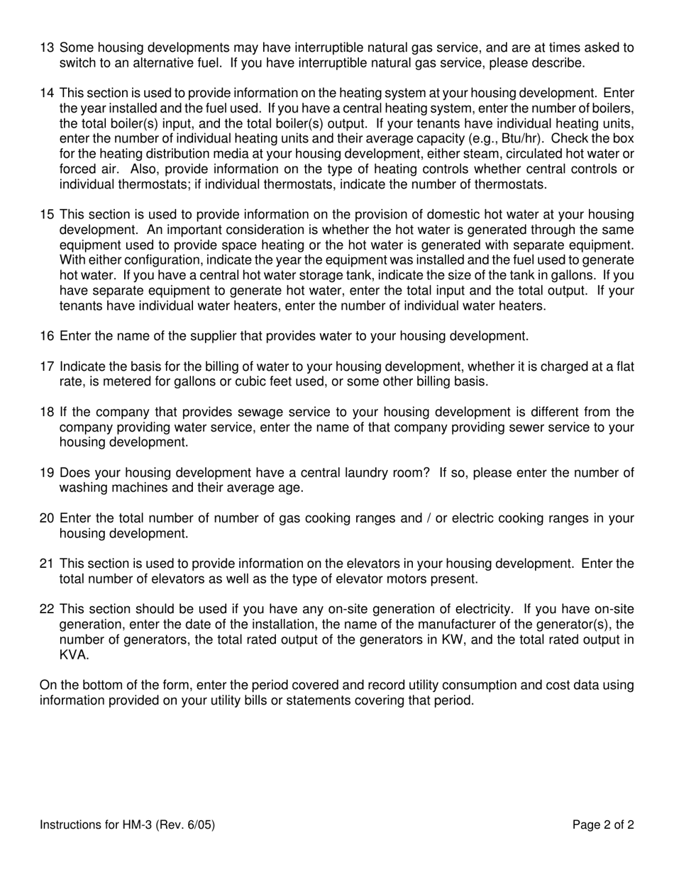 Instructions for Form HM-3 Utility Consumption Record - New York, Page 2