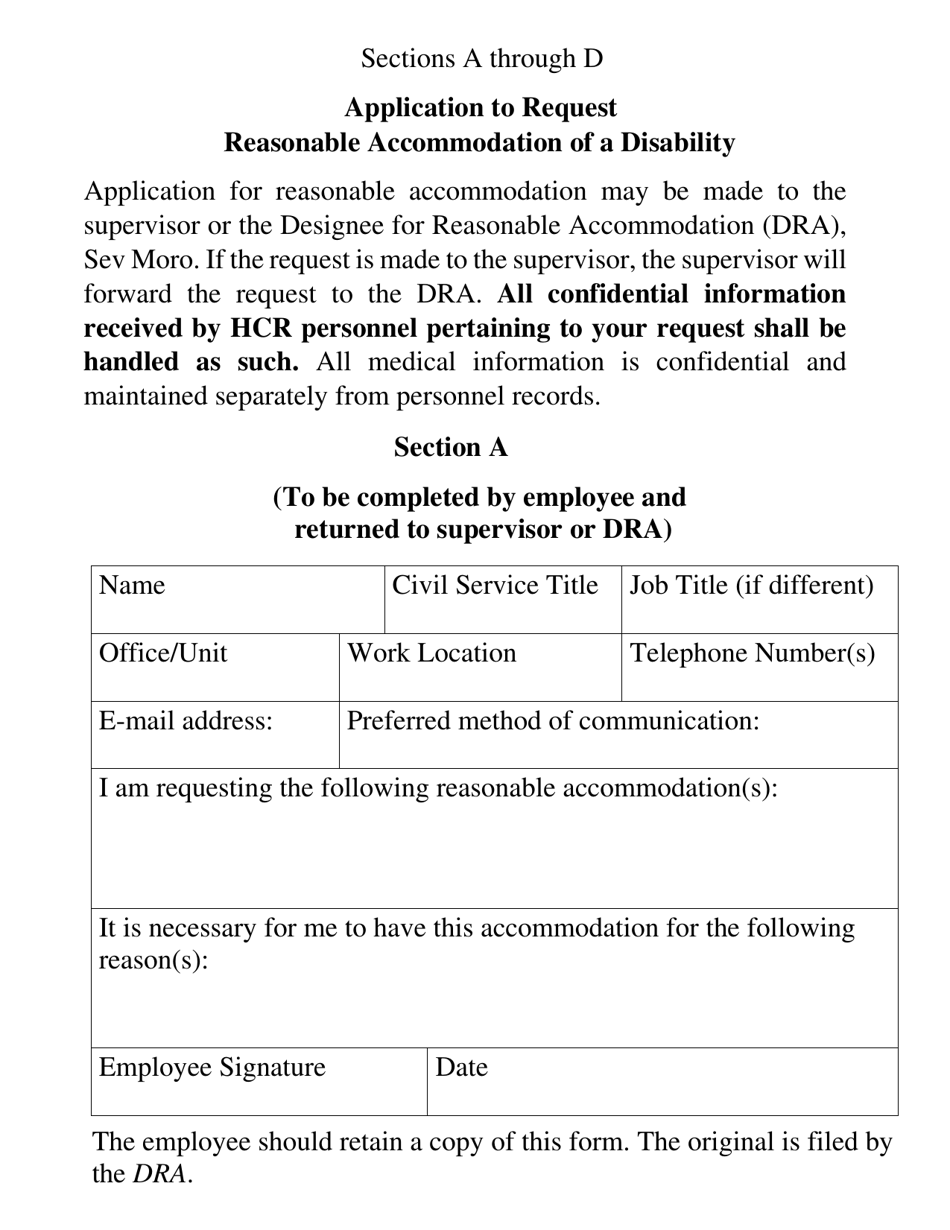 Application to Request Reasonable Accommodation of a Disability - New York, Page 1