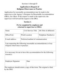 Application to Request of Religious Observance or Practice - New York