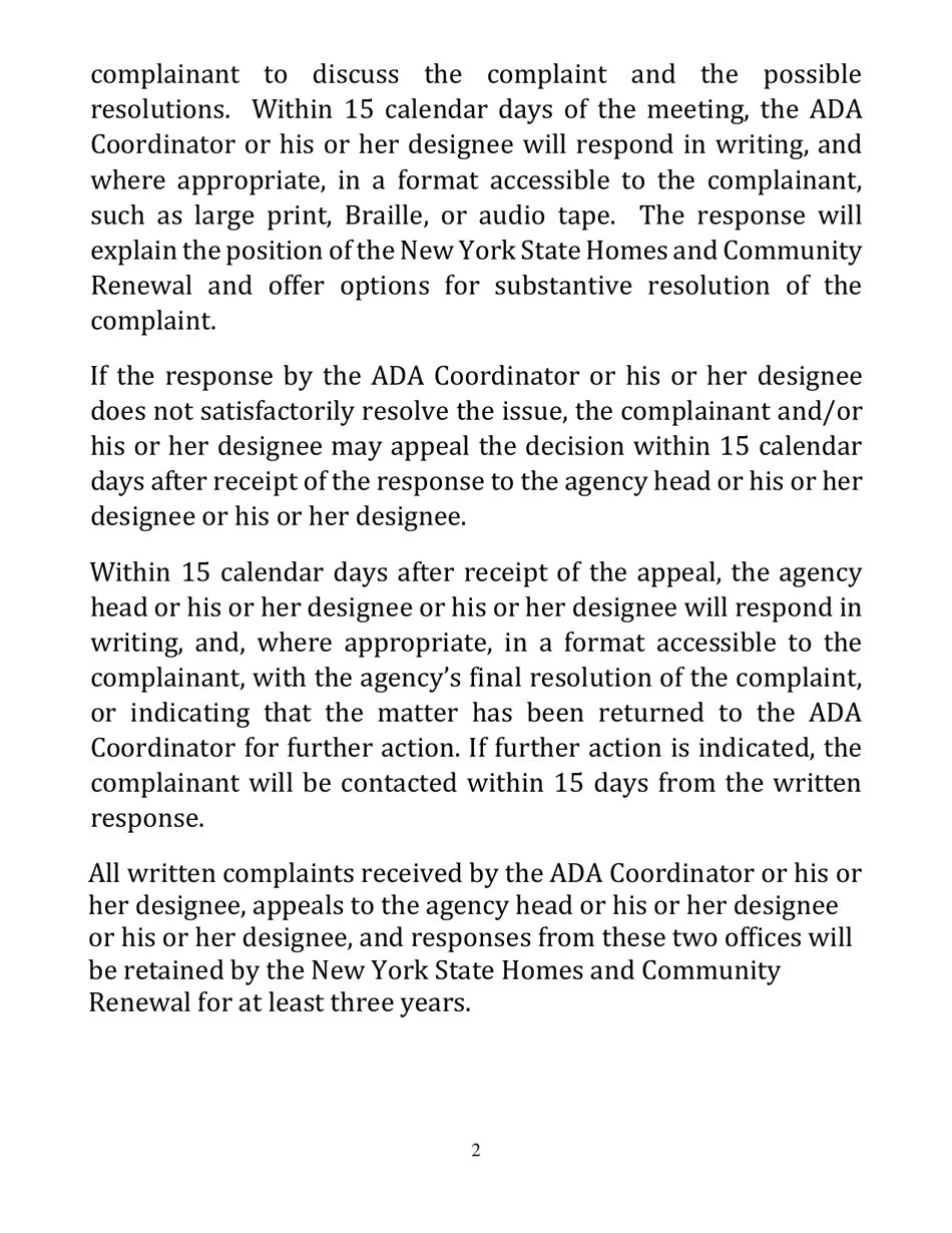 Americans With Disabilities Act Complaint Form (Large Font) - New York, Page 2