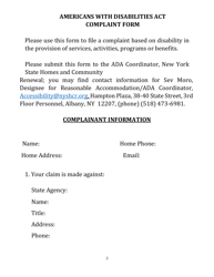 Americans With Disabilities Act Complaint Form (Large Font) - New York, Page 3