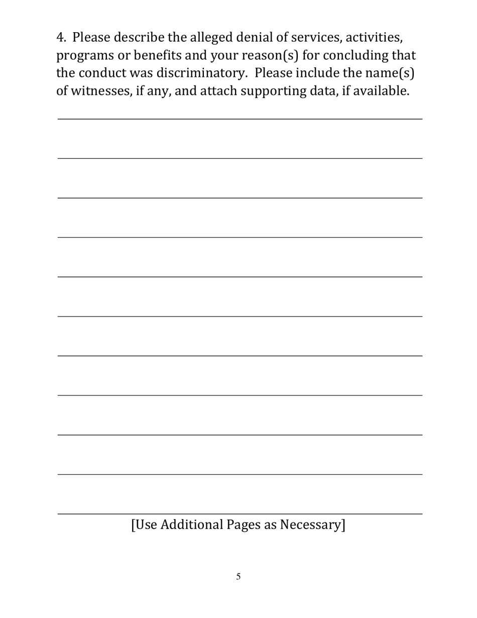 Americans With Disabilities Act Complaint Form (Large Font) - New York, Page 5
