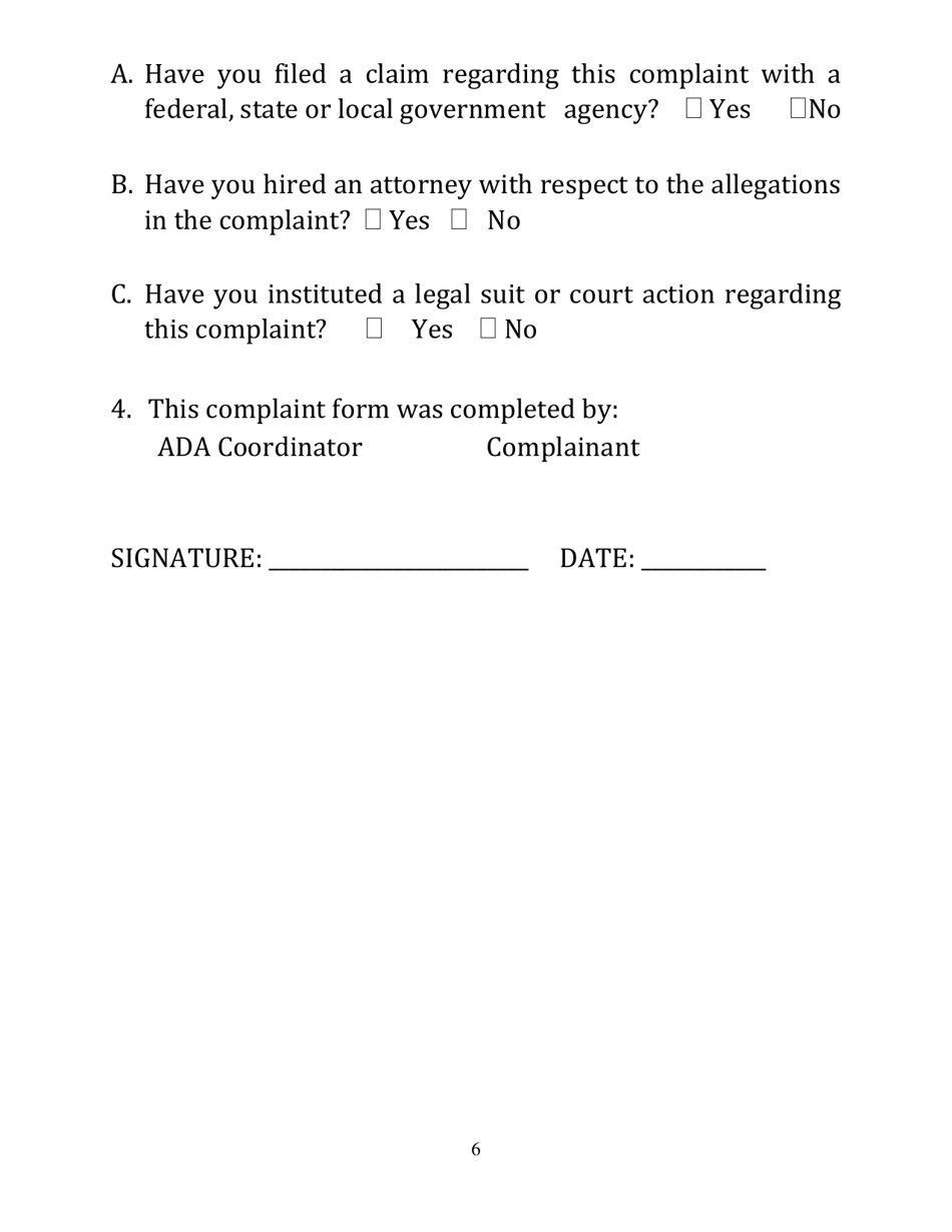Americans With Disabilities Act Complaint Form (Large Font) - New York, Page 6