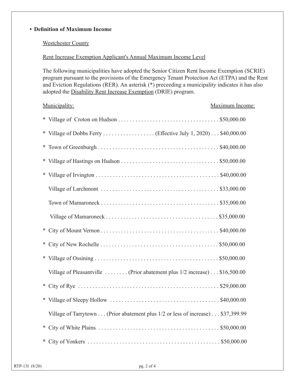 Instructions for Form RTP-13A Application for Senor Citizen or Disability Rent Increase Exemption - New York, Page 2