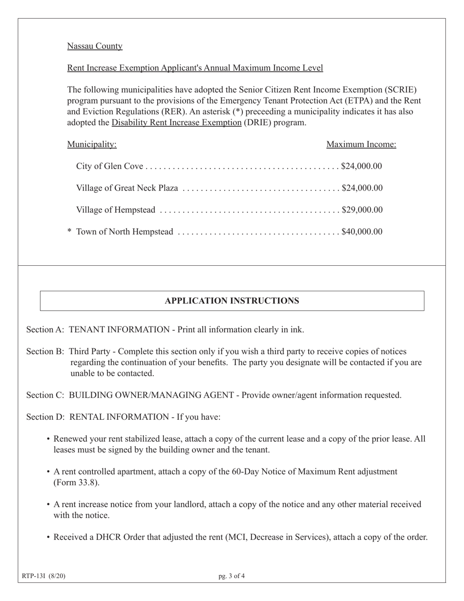 Instructions for Form RTP-13A Application for Senor Citizen or Disability Rent Increase Exemption - New York, Page 3