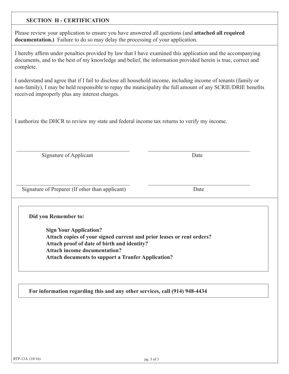 Form RTP-13A Application for Senior Citizen or Disability Rent Increase Exemption - New York, Page 3