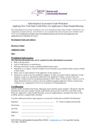 Individualized Assessment Credit Worksheet - Applying New York State Credit Policy for Applicants to State-Funded Housing - New York