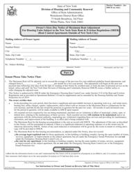 Form R-33.8 Owner&#039;s Sixty-Day Notice of Maximum Rent Adjustment for Housing Units Subject to the New York State Rent &amp; Eviction Regulations (Srer) (Rent Control Apartments Outside of New York City) - New York