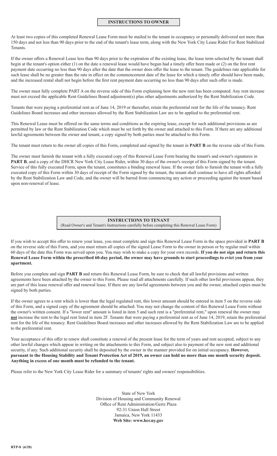 Form RTP-8 Renewal Lease Form - New York, Page 2