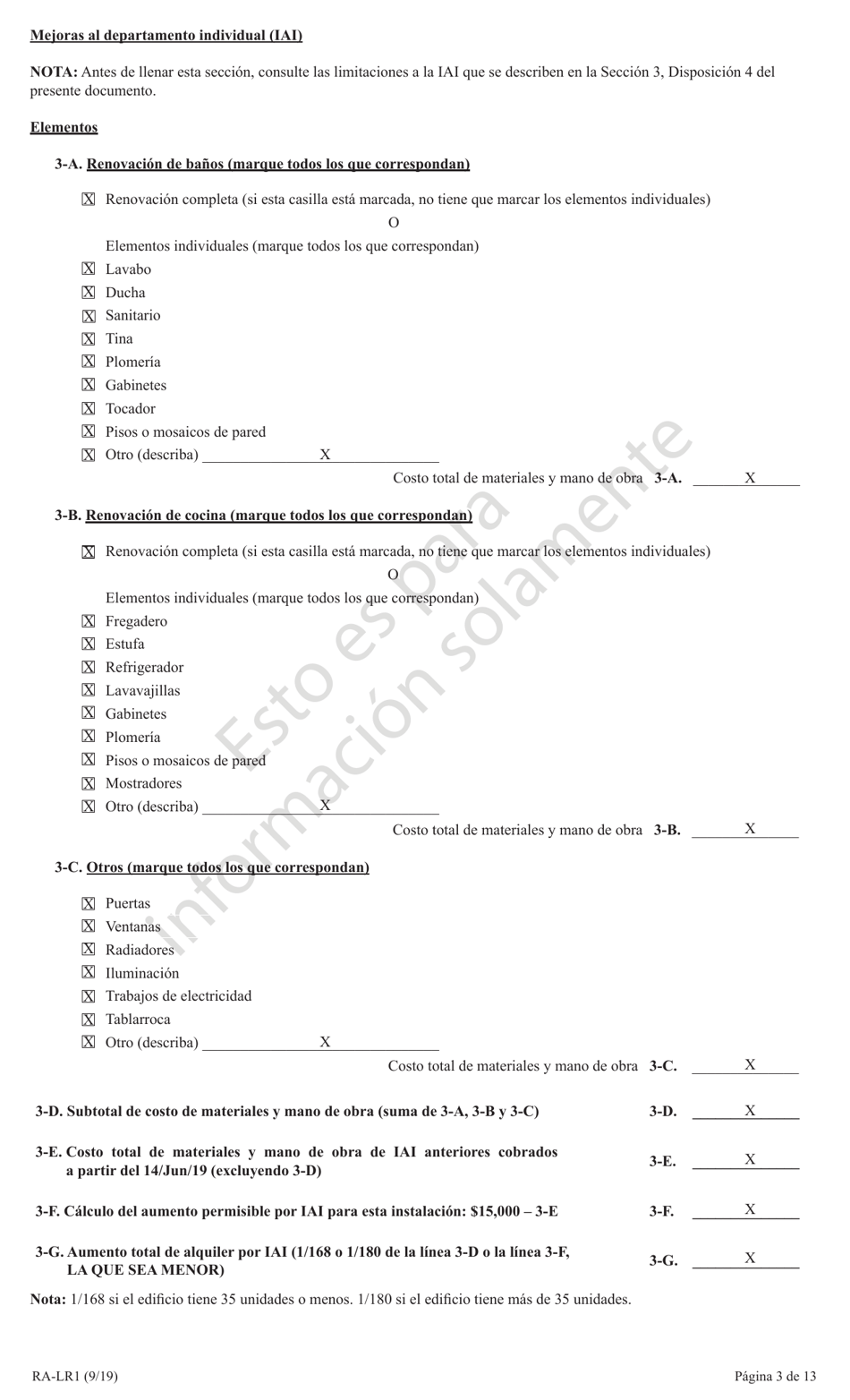 Formulario RA-LR1 Clausula Adicional De Arrendamiento Para Inquilinos Con Alquiler Estabilizado En La Ciudad De New York - New York (Spanish), Page 3