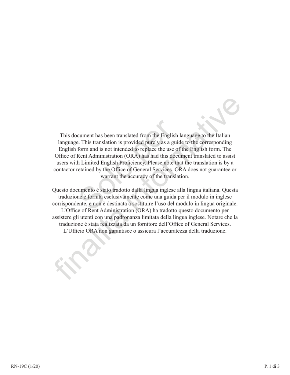 Form RN-19C Individual Apartment Improvement: Tenants Informed Consent - Sample - New York (Italian), Page 1