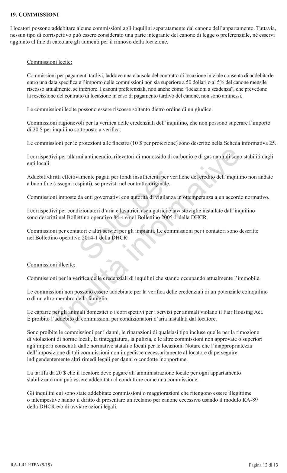 Form RA-LR1 ETPA Emergency Tenant Protection Act (Etpa) Standard Lease Addenda for Rent Stabilized Tenants - New York (Italian), Page 12