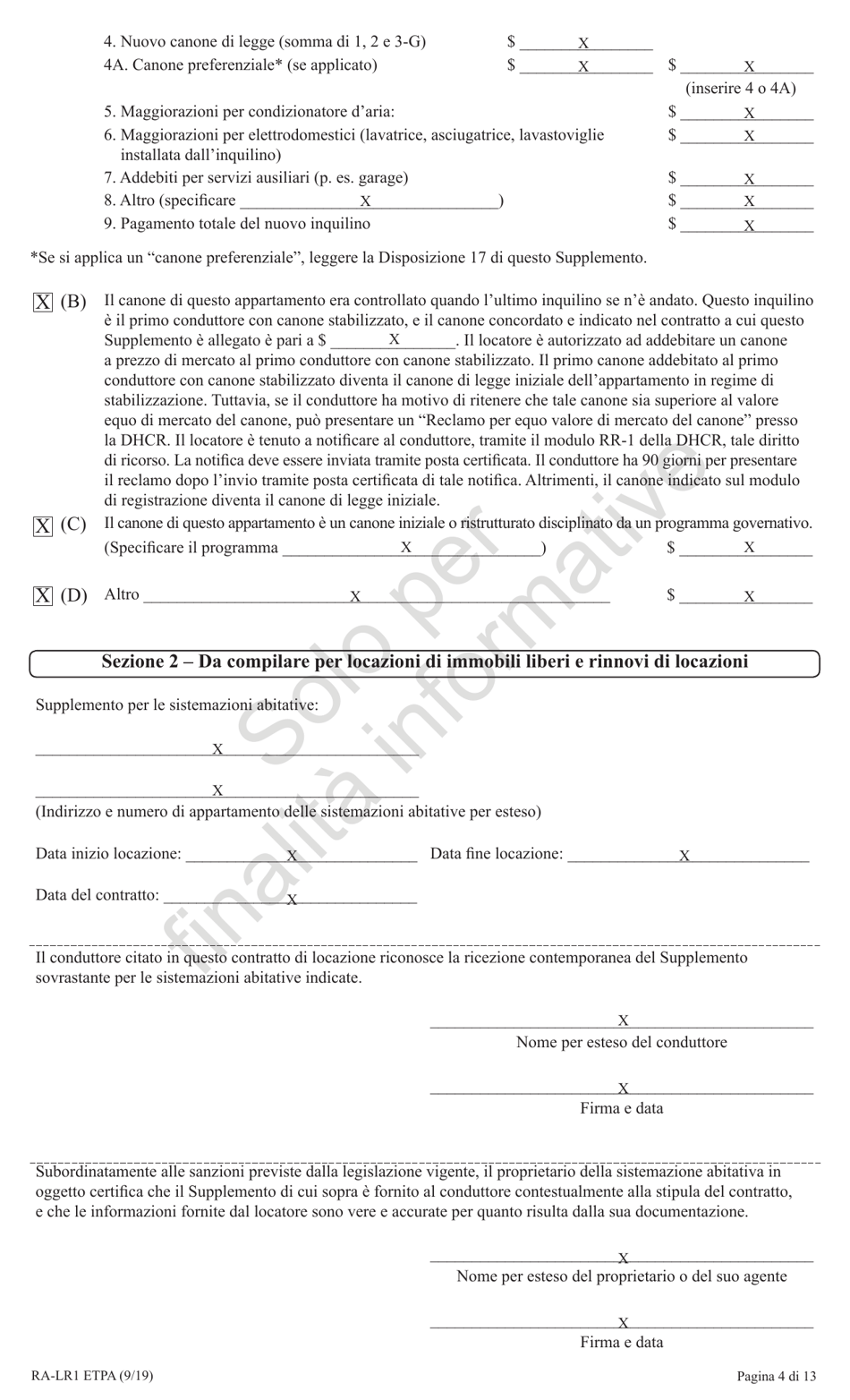Form RA-LR1 ETPA Emergency Tenant Protection Act (Etpa) Standard Lease Addenda for Rent Stabilized Tenants - New York (Italian), Page 4