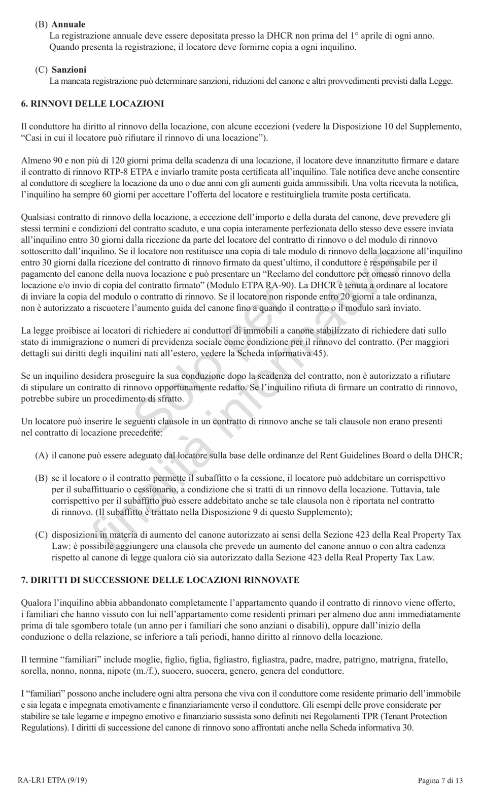 Form RA-LR1 ETPA Emergency Tenant Protection Act (Etpa) Standard Lease Addenda for Rent Stabilized Tenants - New York (Italian), Page 7
