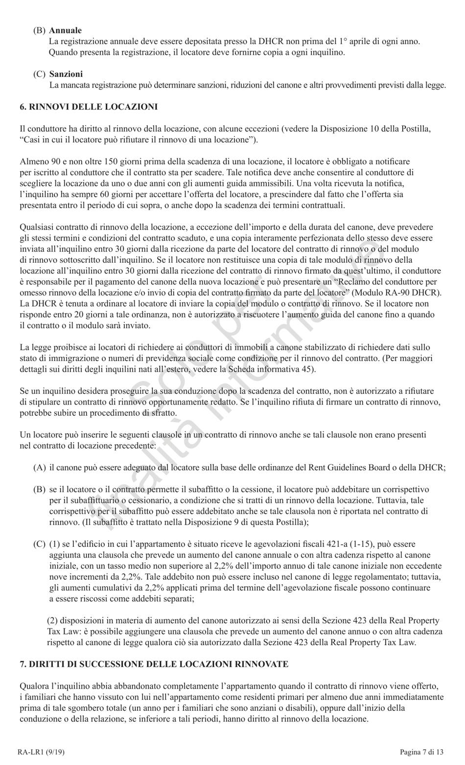 Form RA-LR1 New York City Lease Rider for Rent Stabilized Tenants - New York (Italian), Page 7