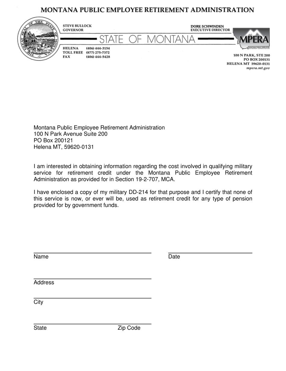 Military Time Buyback Letter - Montana, Page 1