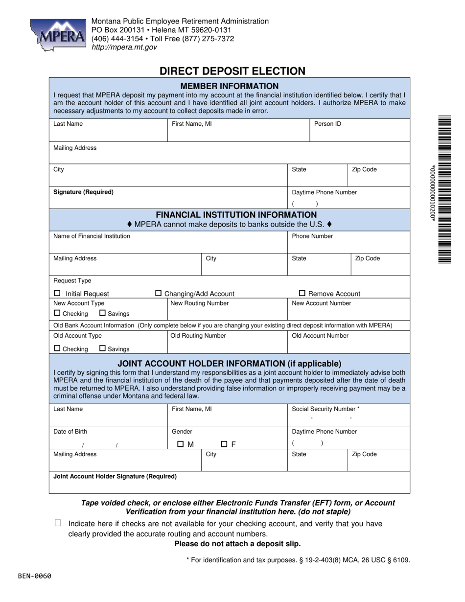 Direct Deposit Election - Montana, Page 1