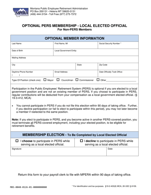 Optional Pers Membership - Local Elected Official for Non-pers Members - Montana Download Pdf