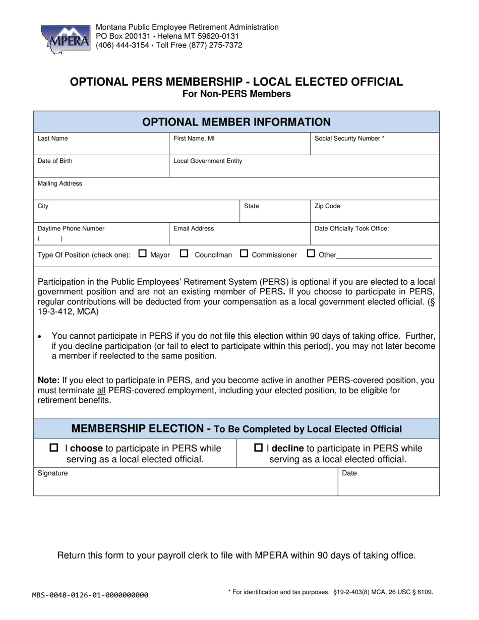 Optional Pers Membership - Local Elected Official for Non-pers Members - Montana, Page 1