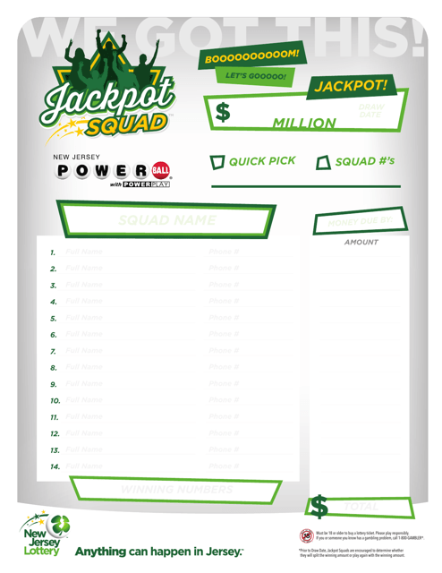 Jackpot Squad Powerball Sign-Up Sheet - New Jersey Download Pdf