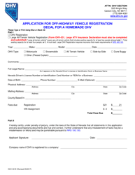 Form OHV001E Application for Off-Highway Vehicle Registration Decal for a Homemade Ohv - Nevada, Page 2