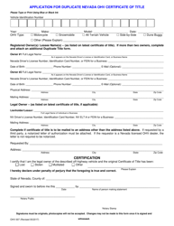 Form OHV007 Application for Duplicate Nevada OHV Certificate of Title - Nevada, Page 2