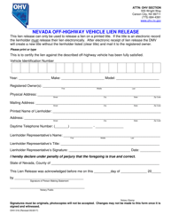 Document preview: Form OHV018 Nevada Off-Highway Vehicle Lien Release - Nevada
