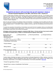 Document preview: Form OHV022 Transfer on Death Application for an Off-Highway Vehicle - Nevada