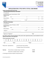 Document preview: Form OHV030 Application for a Title With a Total Loss Brand - Nevada