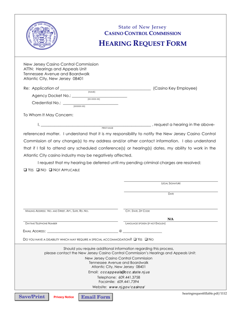 Hearing Request Form - New Jersey Download Pdf