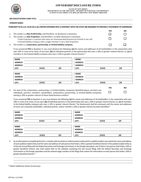 Ownership Disclosure Form - New Jersey Download Pdf