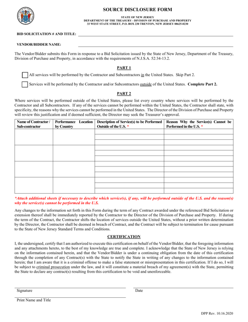 Source Disclosure Form - New Jersey Download Pdf