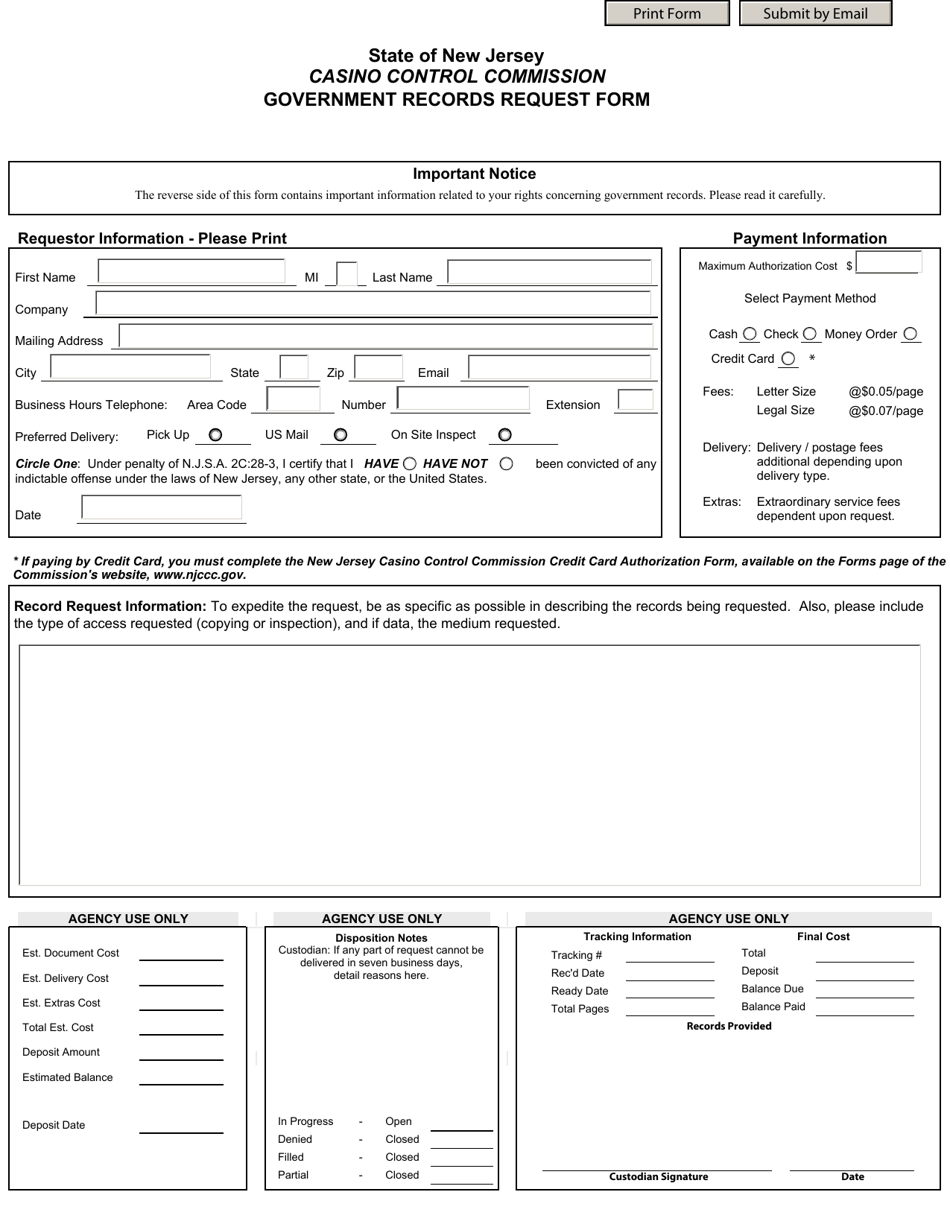 Government Records Request Form - New Jersey, Page 1