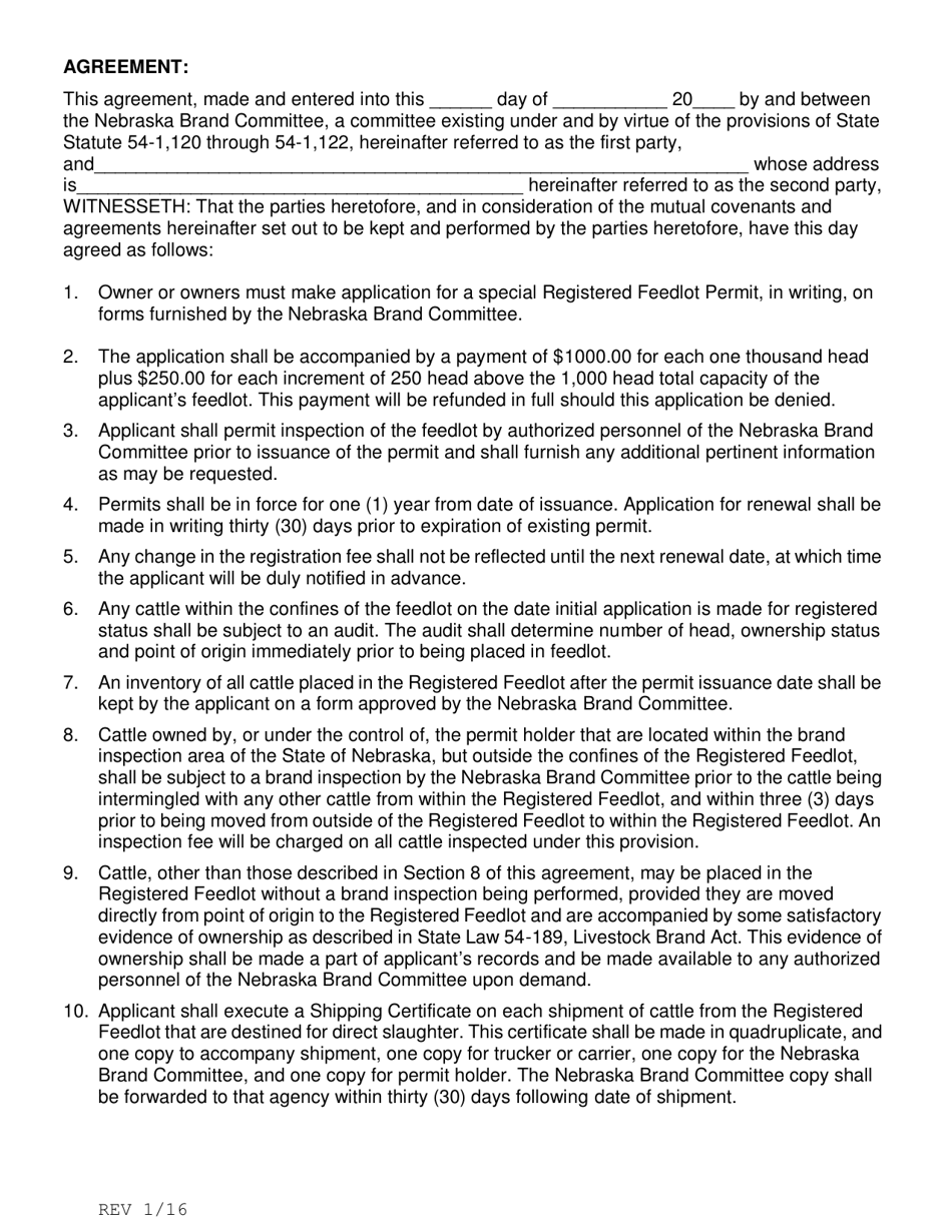 Application and Agreement for Permit to Operate a Registered Feedlot - Nebraska, Page 3