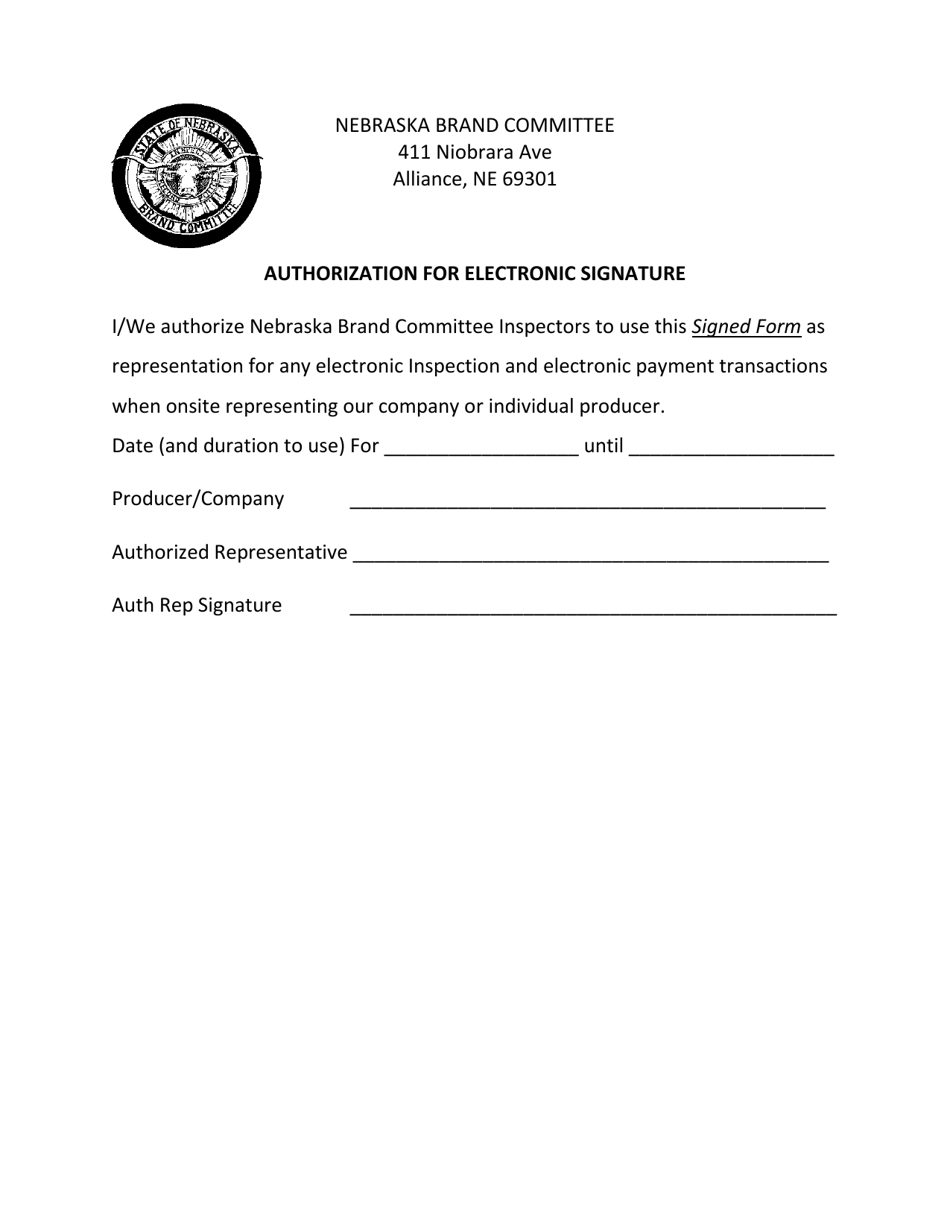 Authorization for Electronic Signature - Nebraska, Page 1