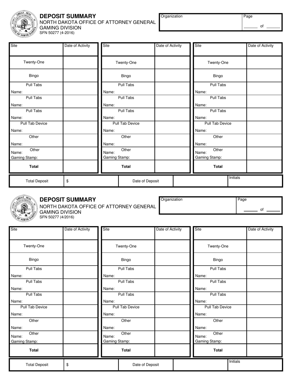 Form SFN50277 Deposit Summary - North Dakota, Page 1