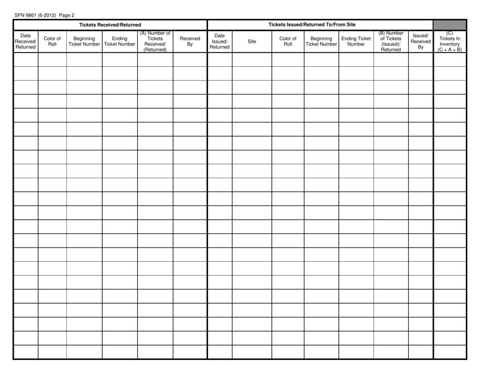 Form SFN9861 Master Inventory Log - Ticket Rolls - North Dakota, Page 2