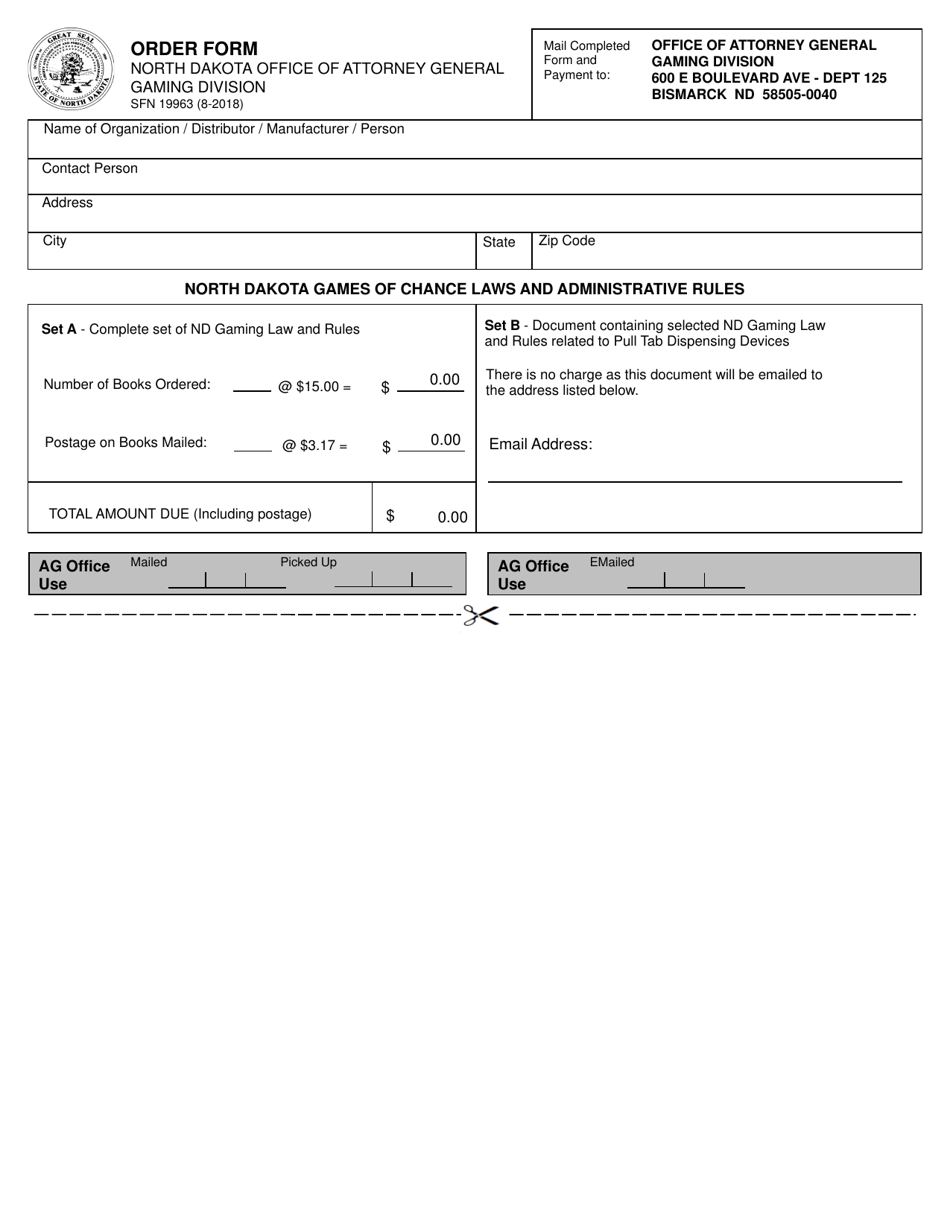 Form SFN19963 Order Form - North Dakota, Page 1