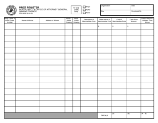 Form SFN9932 Prize Register - North Dakota