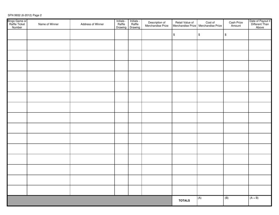 Form SFN9932 Prize Register - North Dakota, Page 2