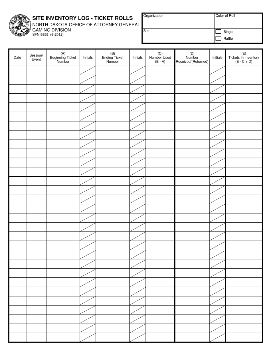 Form SFN9859 Site Inventory Log - Ticket Rolls - North Dakota, Page 1