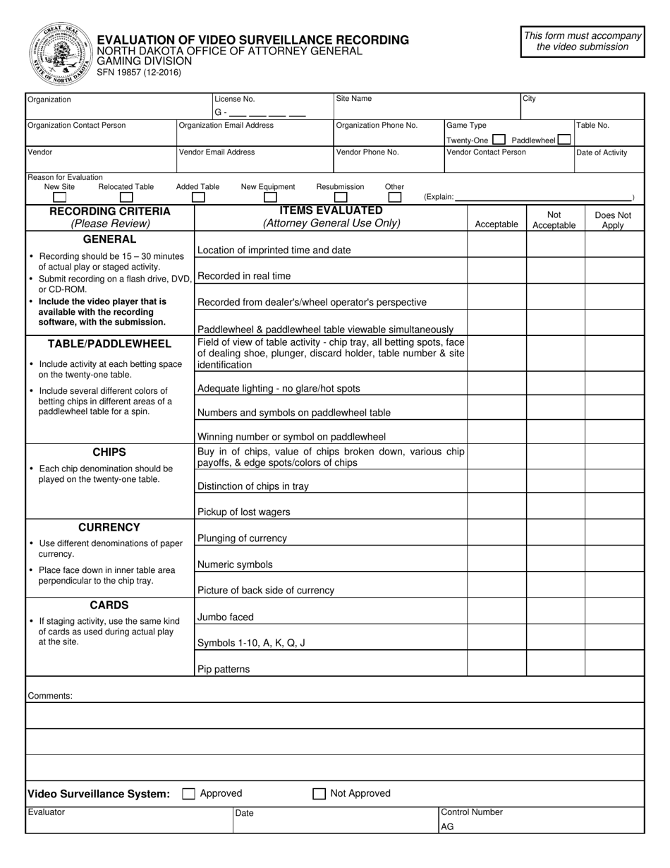 Form SFN19857 Download Printable PDF or Fill Online Evaluation of Video ...