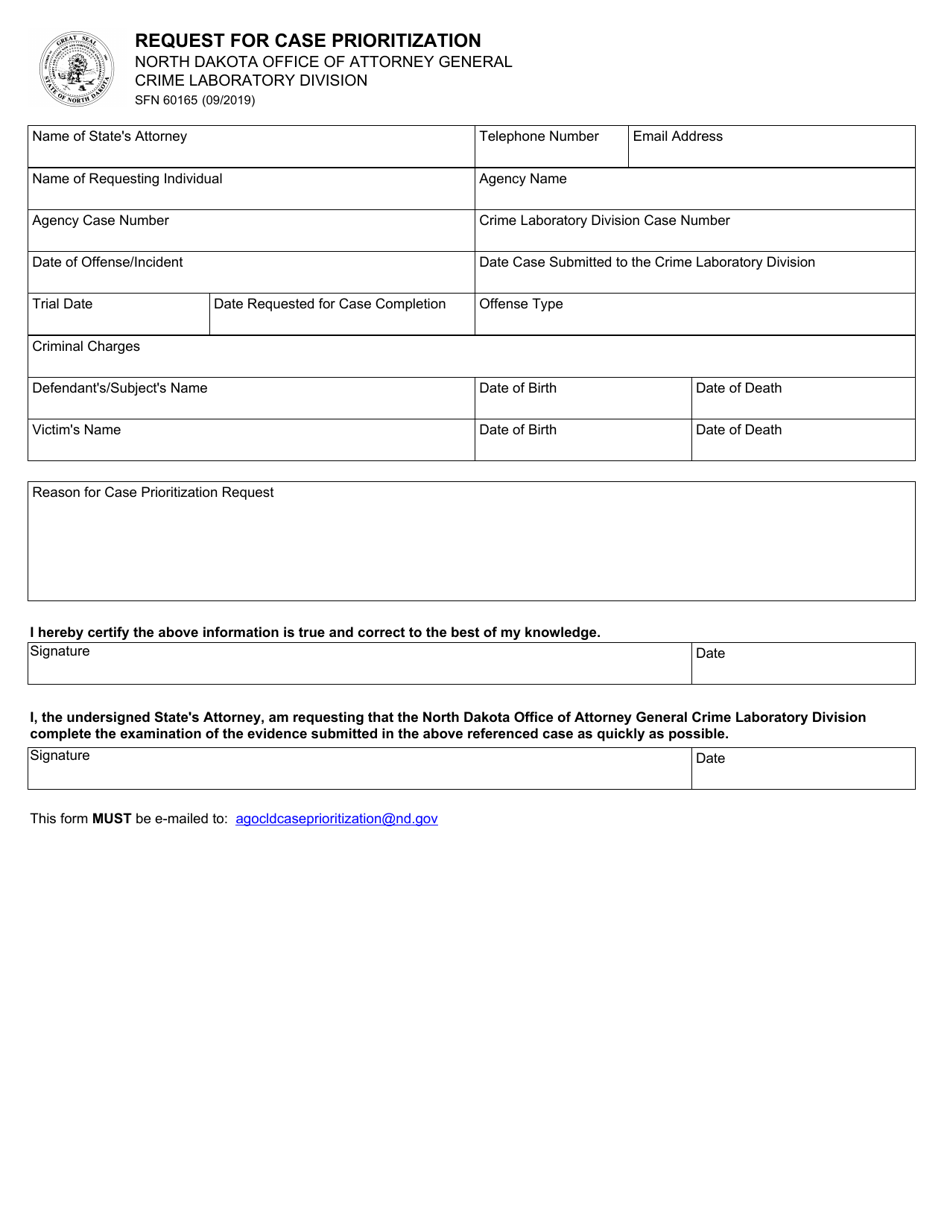 Form SFN60165 Request for Case Prioritization - North Dakota, Page 1