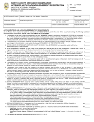 Document preview: Form SFN18092 North Dakota Offender Registration Offender Notice/Acknowledgement/Registration - North Dakota