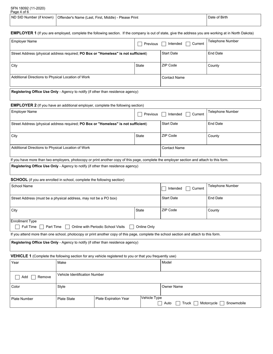 Form SFN18092 - Fill Out, Sign Online and Download Fillable PDF, North ...